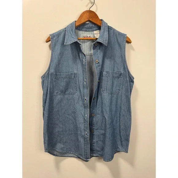 Vintage Bill Blass Jeans Women's Sleeveless Denim Button Down Shirt Vest M - Picture 2 of 4